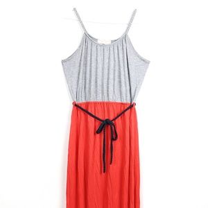 Pink Rose Grey Orange Colorblock Braid Tie-Waist Maxi Dress Size M